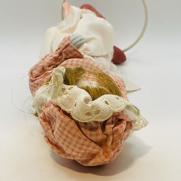 Vintage 9" Porcelain Doll Bendable Limbs Checkered Dress With Matching Bonnet - Picture 8 of 8